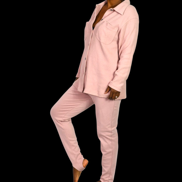 Vintage Stirrup Pant Set Dusty Pink Blush Waffle Knit Shirt Shacket CoOrd Small - Picture 6 of 14